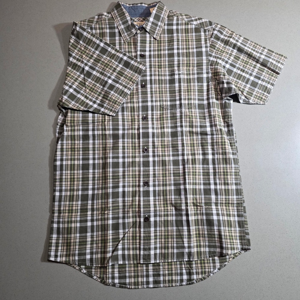 Red Head Brand Co Mens Medium Olive Green Plaid Short Sleeve Button Down Shirt